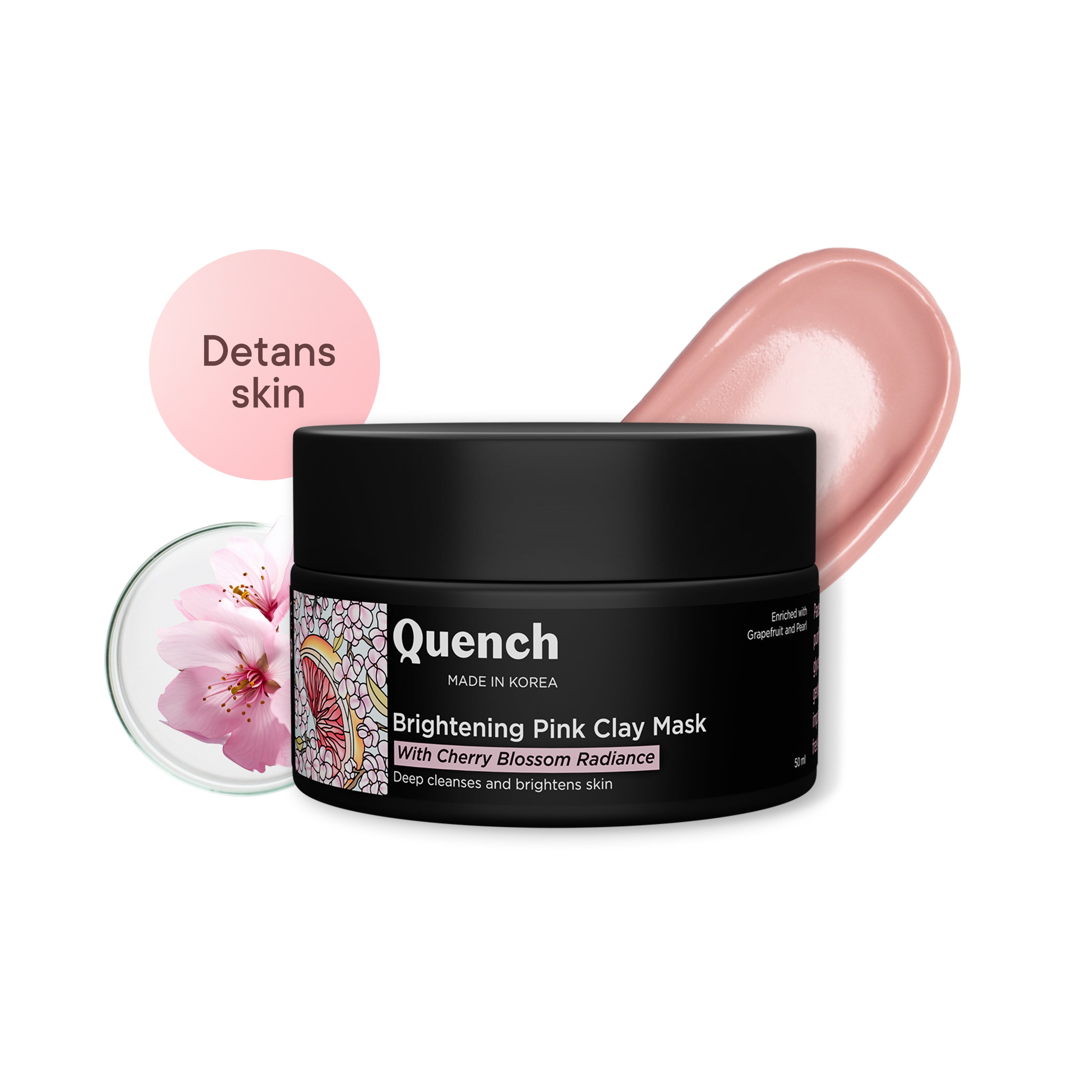 Brightening Pink Clay Mask with Cherry Blossom Radiance | De-tan & Removes Blackheads - 50 ML