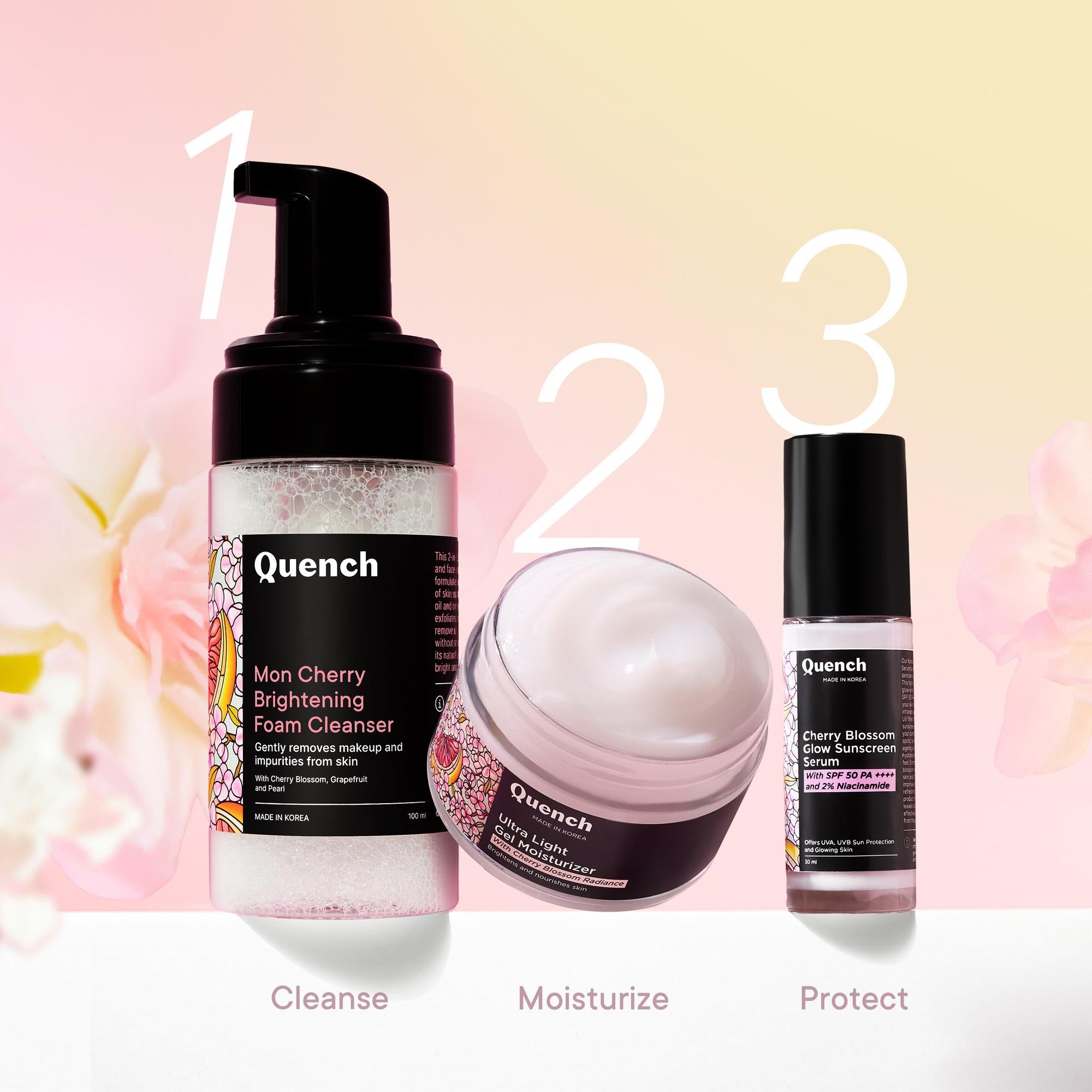 Cherry Blossom Glow Sunscreen Serum with 2% Niacinamide.
