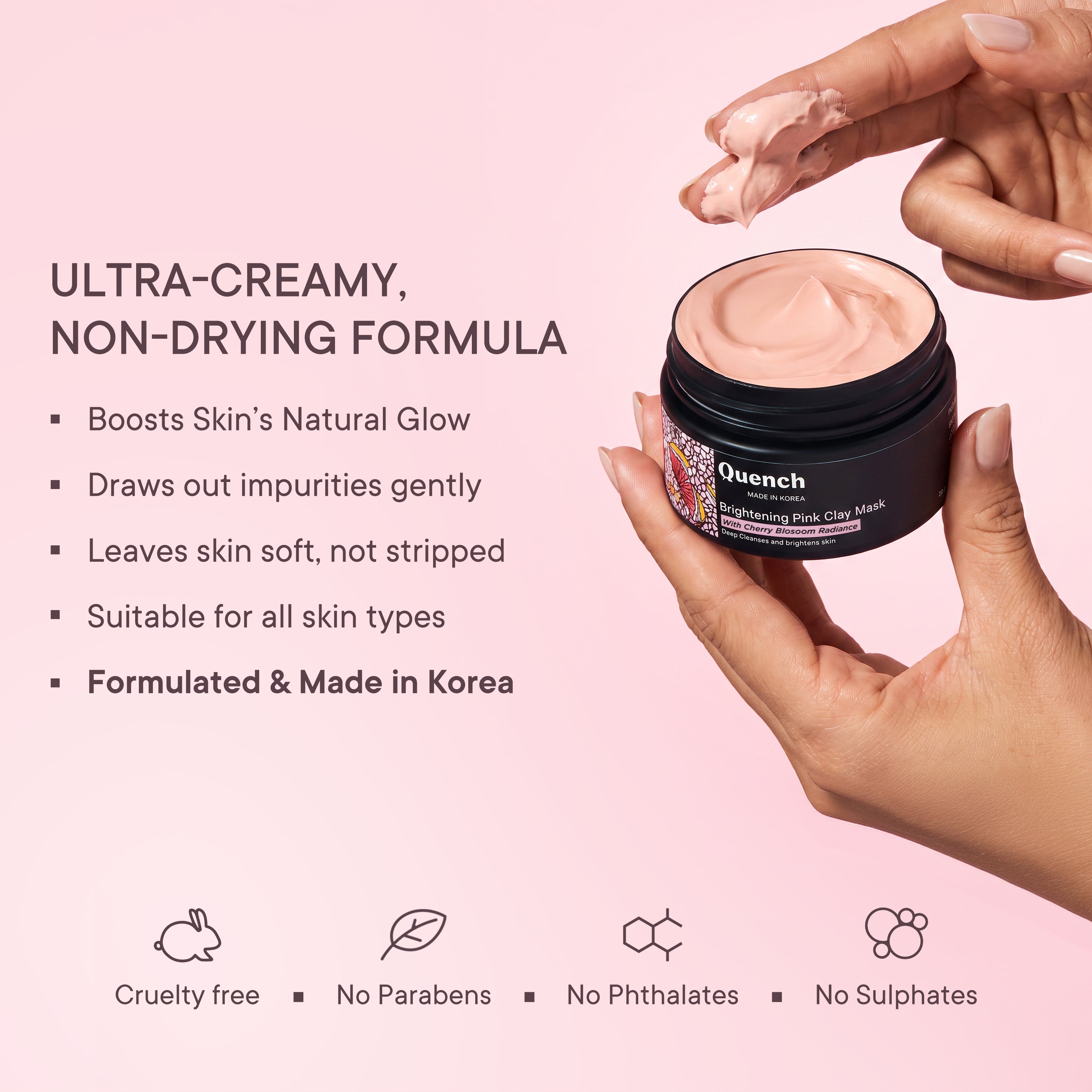 Brightening Pink Clay Mask with Cherry Blossom Radiance | De-tan & Removes Blackheads - 50 ML