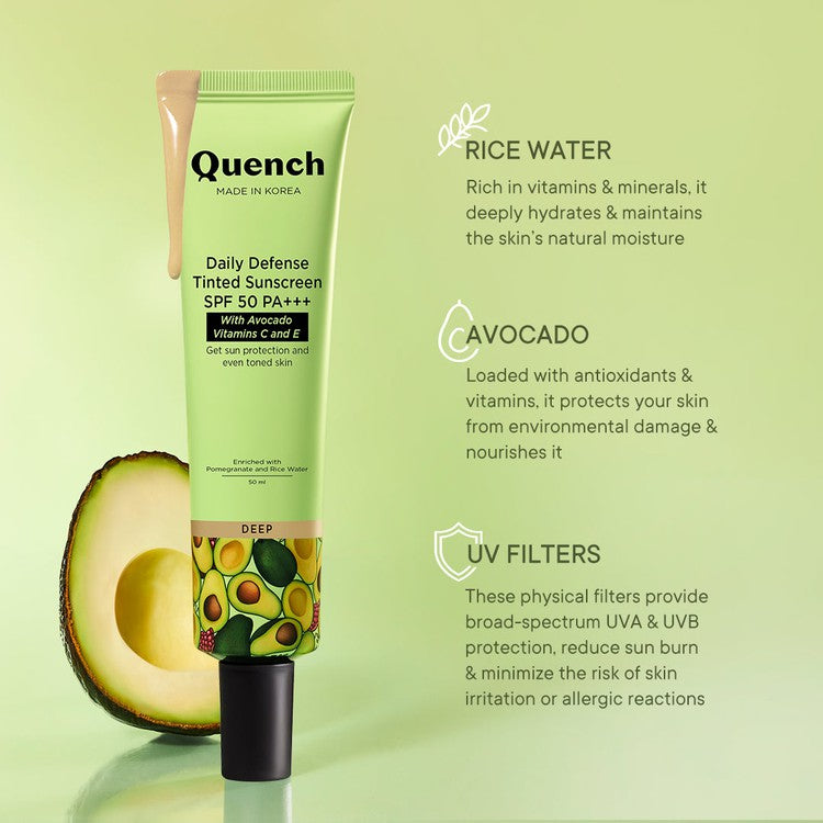 Daily Defense Tinted Sunscreen SPF 50 PA+++ with Avocado Vitamins C & E (Deep) - 50 ML (Copy)