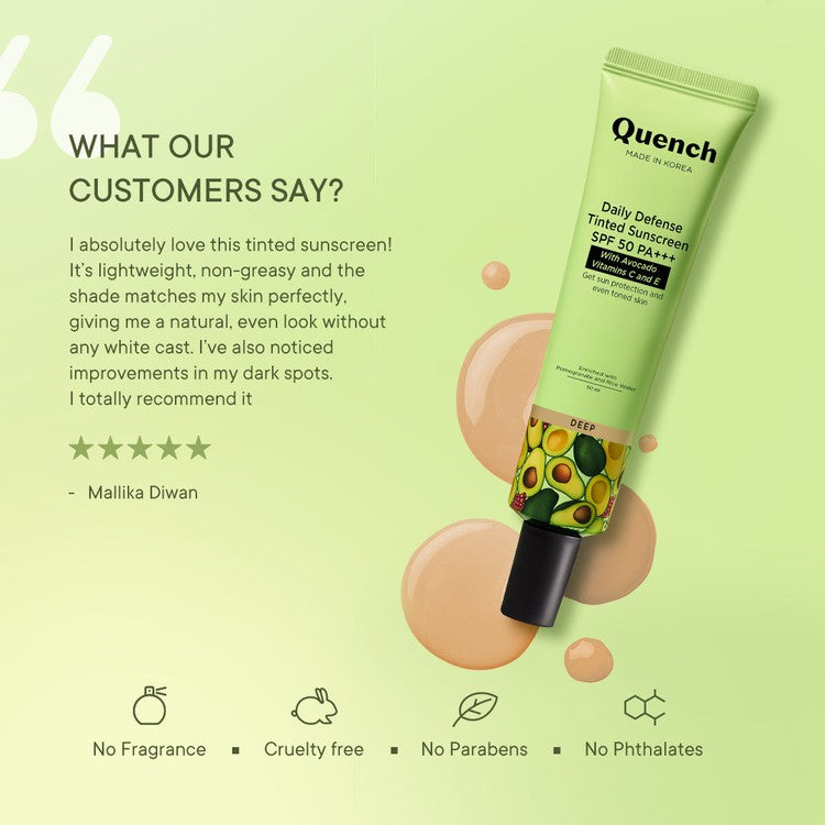 Daily Defense Tinted Sunscreen SPF 50 PA+++ with Avocado Vitamins C & E (Deep) - 50 ML (Copy)