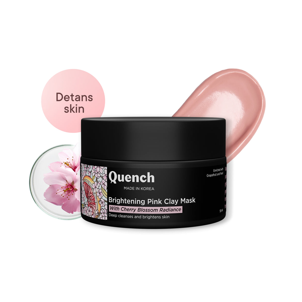Brightening Pink Clay Mask with Cherry Blossom Radiance | De-tan & Removes Blackheads - 50 ML